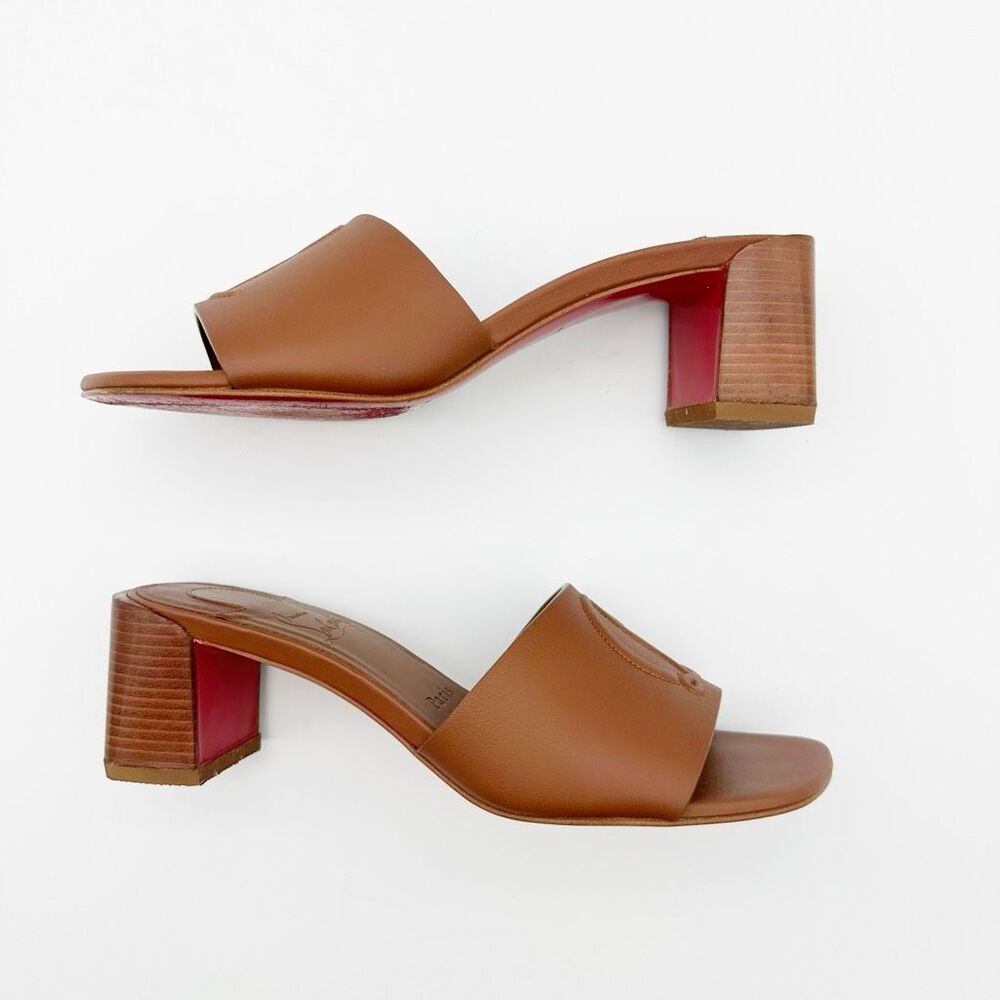 CHRISTIAN LOUBOUTIN So CL Embossed Heel Size 37.5 Sandal Leather Block Slide - Picture 8 of 11